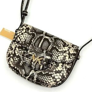 Michael Kors Small Reed Leather Saddle Crossbody Bag Snakeskin Nat/ Light Cream